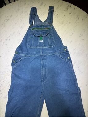 Lee Relaxed Fit Blue Denim Overalls with Green Trim